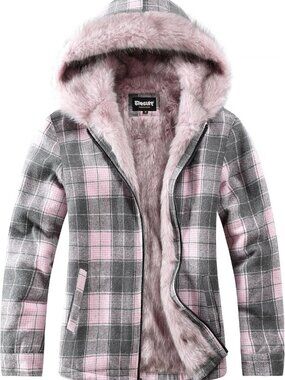 Cozy Fleece Lined Flannel Jacket with Faux-Fur Hood for Women - Stylish